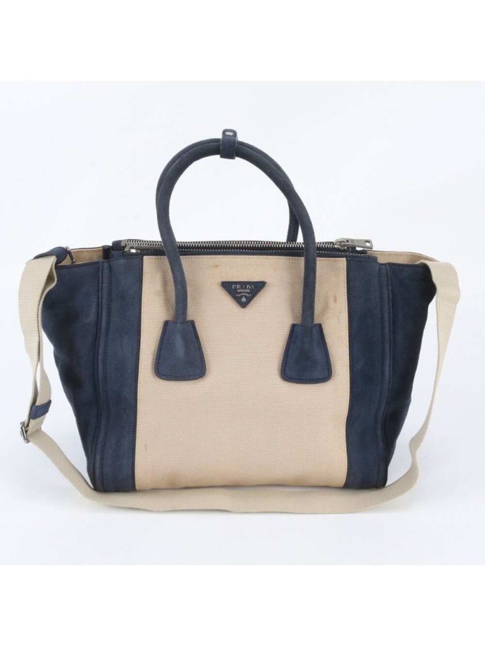 Prada White Tag Triangle Logo Leather 2-Way Tote Bag Crossbody Shoulder Hand